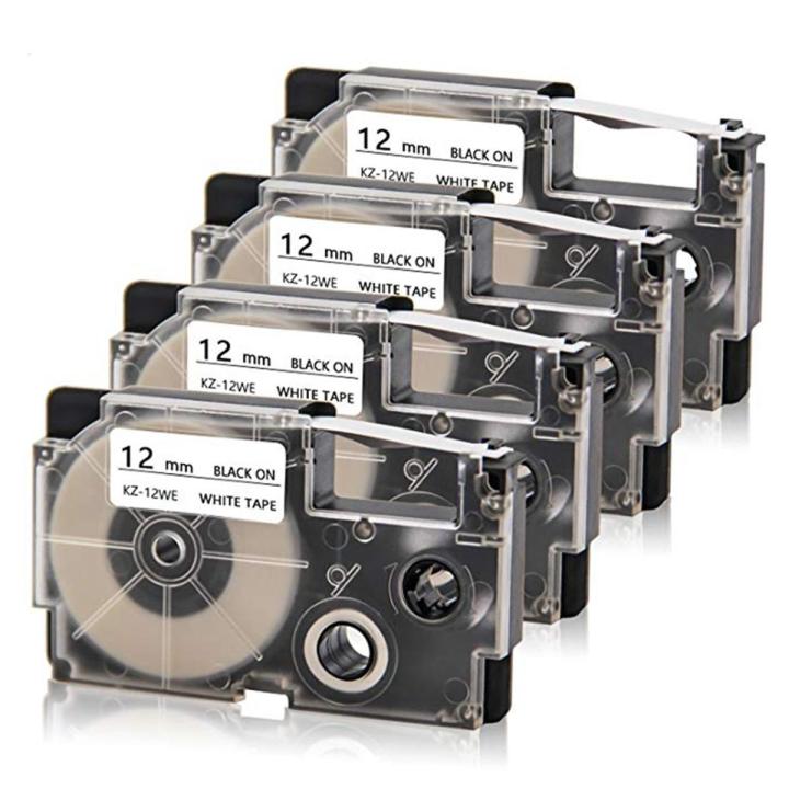 4 Pack 12mm Black on White Label Tape Label Maker Compatible with KL1500 KL2000 KL7000 KL7200 KL-100 KL120 KL60 KL-750B Label Makers