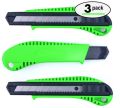 Box Cutter Utility Knife (3 PACK) - Premium Grade Strength - Retractable Snap off Blades - Perfect Hobby Knife for Cutting Cardboard, Boxes, and More! Paper Cutter. 