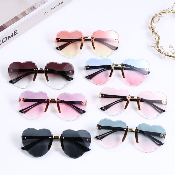 New Heart Rimless Sunglasses Ocean Lenses UV 400 Protection Cute Children/Adult Sunglasses Outdoor Travel Eyewear for Girls Boy