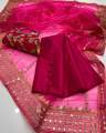 Mehndi Dress Katan Silk Shirt Katan Silk(2.5 Yard) Dupaata 9mm Organza(2.5 Yard) Trouser Katan Silk With Free Clutch (Multani Dress). 