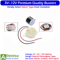 Multi-Voltage 3V, 5V & 12V Buzzers – Rectangular & Round Piezo Types for Arduino, Alarms, Toys & Circuits by Electrica. 