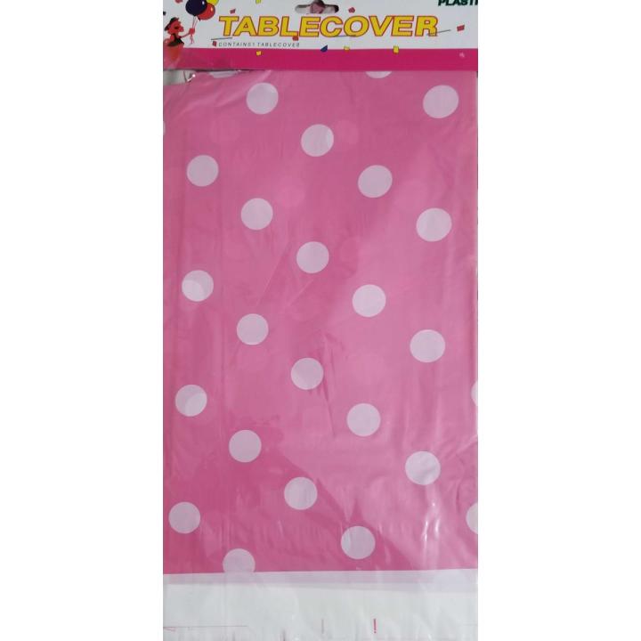 BABY PINK POLKA DOT TABLE COVER ( 108 CM X 180 CM )