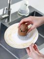 Acrylic Silk Ball Pot Brush Cute Bear Handle Dish Scrub Brushes With Drain Rack Kitchen Cleaning Scrubbers For Washing Iron Pan. 