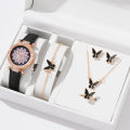Fopul Mall 6pcs Set Fashion Petal Watch with Butterfly Bracelet Ring Necklace Set Ladies Casual Quartz Watches No Box. 