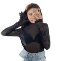 Neon Shirt For Women Long Sleeve Stand Collar Sheer Top Yellow Gold Mesh Blouse  Party Club Streetwear Hip Hop Women Tops. 