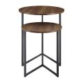 Modern Round Metal Base Nesting End Table, Set of 2, Walnut Brown. 