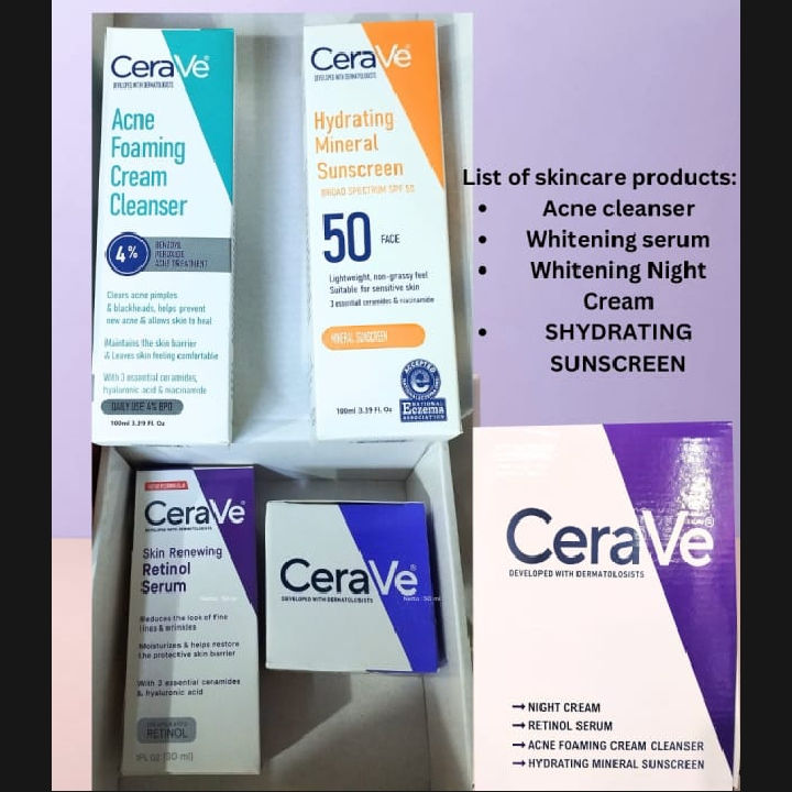 Luxolite - Original 4 in 1 CeraVe Brightening Glow Kit - Developed with Dermatologists - Skin Renewing Formula - Night Cream - Serum - Cleanser - Sunscreen