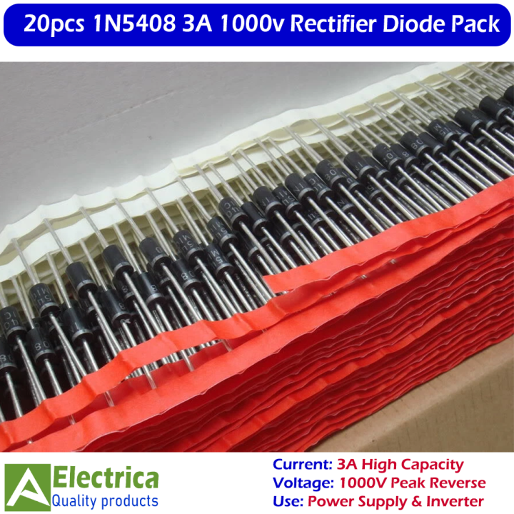 20Pcs 1N5408 IN5408 Power Rectifier Diode – High Current 3A 1000V for Power Supply, Battery Charger, Solar Inverter, and DIY Electronics Projects by Electrica