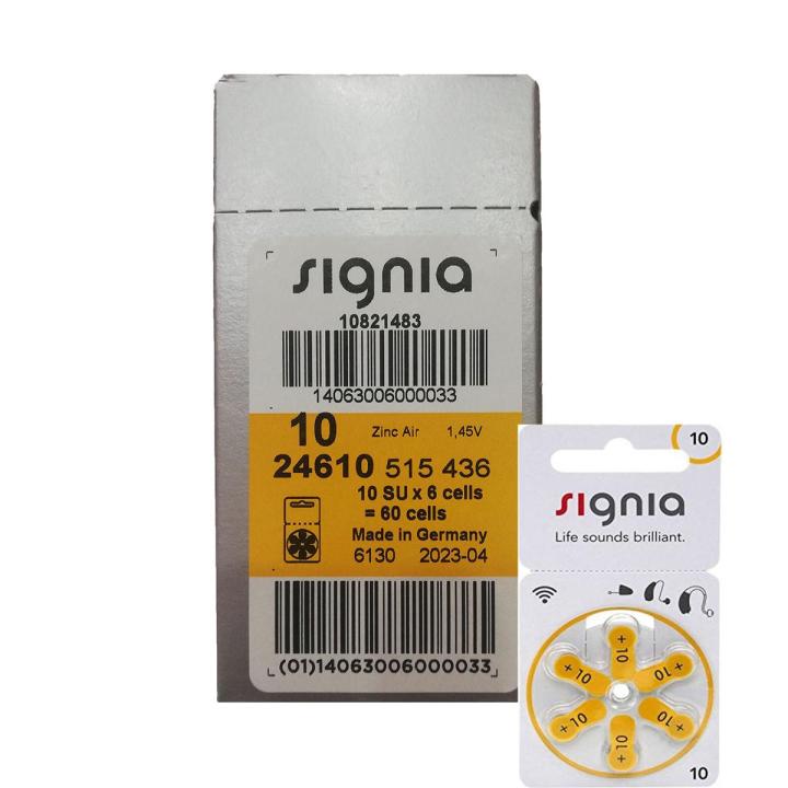 (Box of 10 Packs) Siemens Hearing Aid Batteries - Signia Hearing Aids Battery - Size +10 Yellow