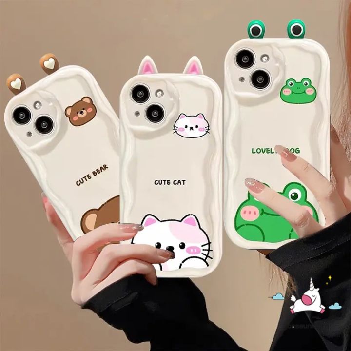 For Infinix Smart 6 5 7 6Plus Hot 30 10 8 12 20 11 9 Play Hot 30i 9 8 10Lite Note 12 G96 Cute Animal 3D Doll Ear Sweet Cat Little Bear Frog Case Cartoon Couples Wavy Curved Edge Soft Cover