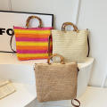 Straw Handbag Casual Multicolor Woven Tote Bag Retro Striped Shoulder Bag for Beach Holiday Commute Women. 
