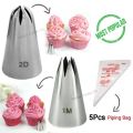 POPOLAR 1M And 2D Stainless Steel Nozzle , 5PCs Piping Page , Open Star Tip Pastry Cookies Tools Icing Piping Nozzles Cake Decorating Cupcake Creates Drop Flower. 