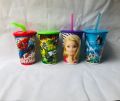 Kids Glass with Straw Cartoon Character Kids Glass Juice Glass for Kids Barbie Spiderman Benten Frozen Juice Glass with Lid & Straw. 