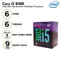 8th Gen Intel Core i5 8400 Processor, 6 Cores, 6 Threads, 9MB Smart Cache - Tray Pack - 1 Year Warranty. 
