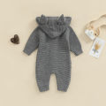 Baby Girls Knit Jumpsuit, Long Sleeve Rabbit Ears Hooded Button Closure Fall Romper for Toddlers. 