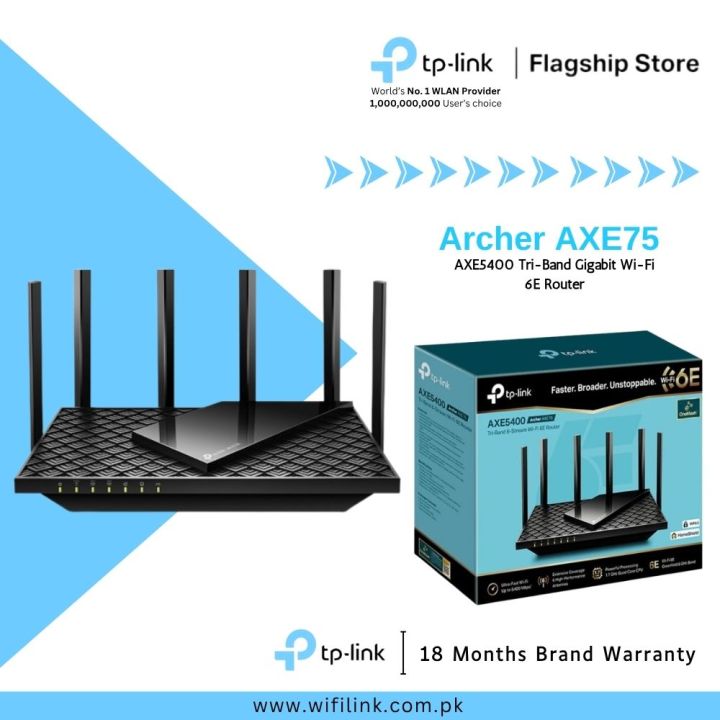 TP-Link Wi-Fi 6E Fiber Router Archer AXE75 AXE5400 Tri-Band Gigabit Wi-Fi 6E Router - 18 Months Brand Warranty