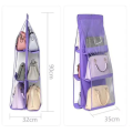 Dust-proof, smaller in size bag organizer with 6 pockets for handbags and an attached hook. 