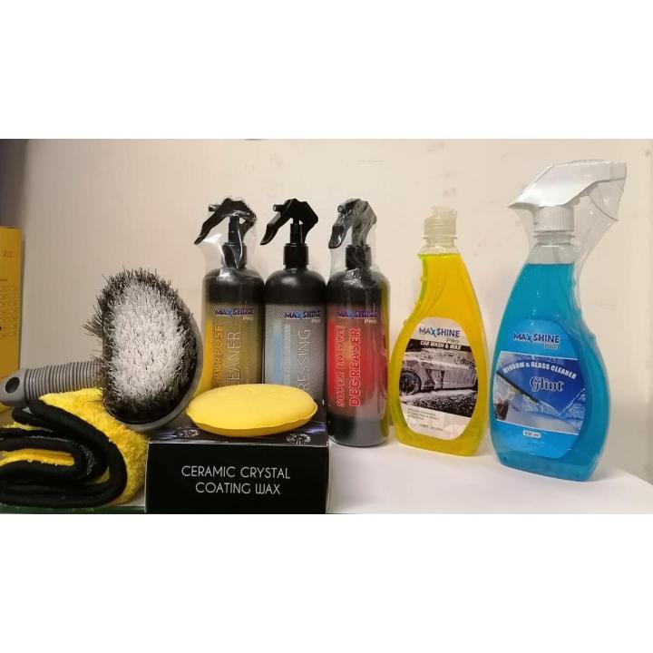 Max Shine Pro Car Care Kit - Mega Bundle Package - Car Care Product - Wash and Wax - Polishes and APC - Tire Brush and Applicator - Cloths and Microfiber