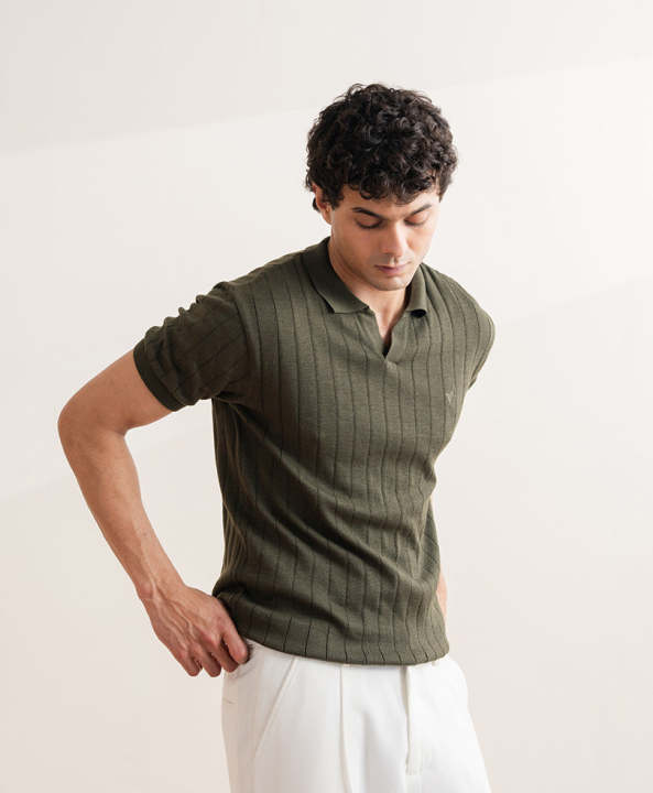 FITTED%20-%20Drop%20Needle%20knit%20Polo%20-%20For%20Men%20-%20Forest%20Olive%20-%20Image%202