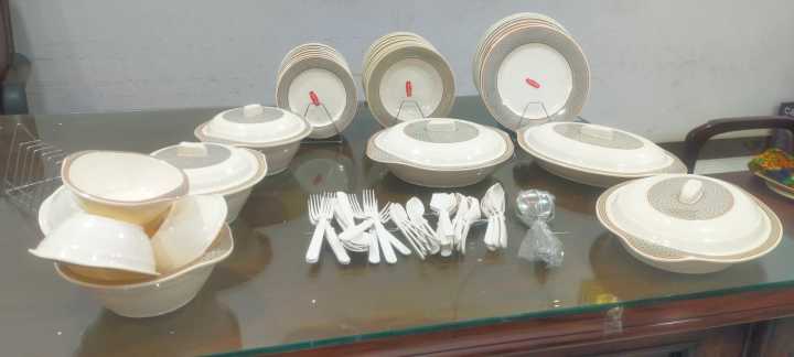 80 Pcs Premium Quality Plastic Dinner Set 8 Persons Serving, Elegant Design Durable Plastic Dinner Set - White