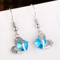 Fashion Jewellery Silver Color Model WLE51 Heart Copper Spike Blue Zircon Drop Earrings Blue Korean Earring Girls Shiny Transparent Earrings For Women / Girls. 