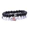2Pcs Couples Men Women Alloy Crown Natural Stone Beads Bracelets Jewelry Gift. 