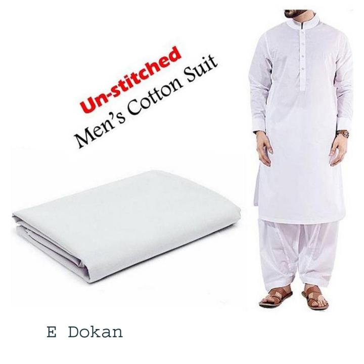 White Cotton  Suit Of Soft Cotton (Unstitched) For Men(Shalwar-kameez) Orignal