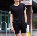 Men,s Gyms T Shirts And Shorts Two Piece Tracksuit Quick Dry Breatheable Sets For Workout Running Tennis. 