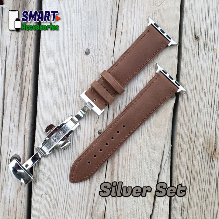 HIgh%20Quality%20Genuine%20Leather%20Watch%20Band%20Strap%20With%20Stainless%20Steel%20Butterfly%20Buckle%20Compatible%20With%20Appl%20Watch%20All%20Series%201,%202,%203,%204%20and%205%20-%20Image%202