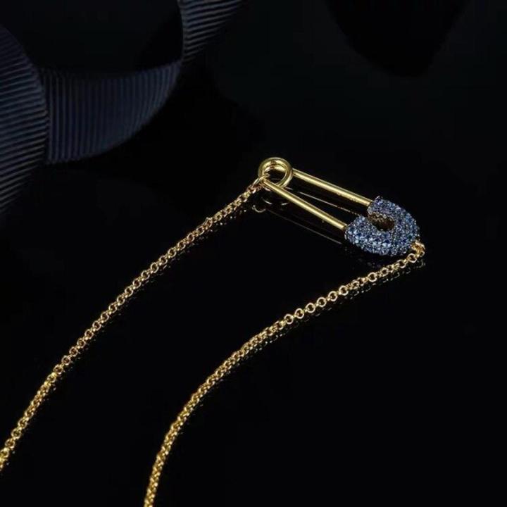 Paper Clip Safety Pin Pendent Necklace For Women Tiny Multicolor Cubic Zirconia Style Necklaces Choker Charm Jewelry