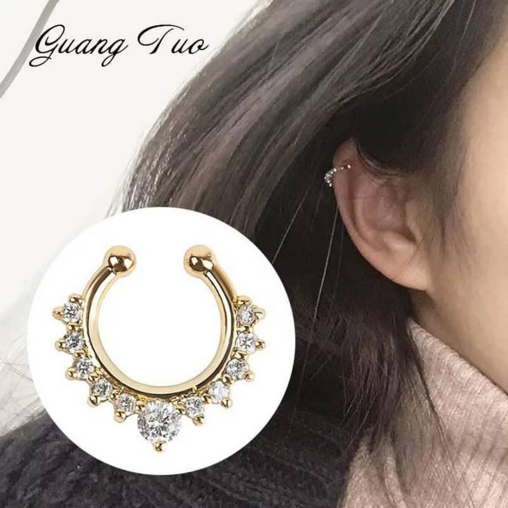 Korean Trendy Fashion Girls Golden Crystal Rhinestone  Ear Cuff Unique Style Jewellery Women Earrings -01 piece