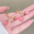 Fashion New Light Pink Cherry Earrings Women's All-Match High-Grade Online Influencer Earrings Sweet Girly Temperamental Earrings. 