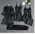 Flourish Undergarments 5 pcs Non Padded Silk Satin Pajama Set Cami Top Nightgown Sexy Nightwear Sleepwear Robe Sets Lace Nightdress  nighty. 