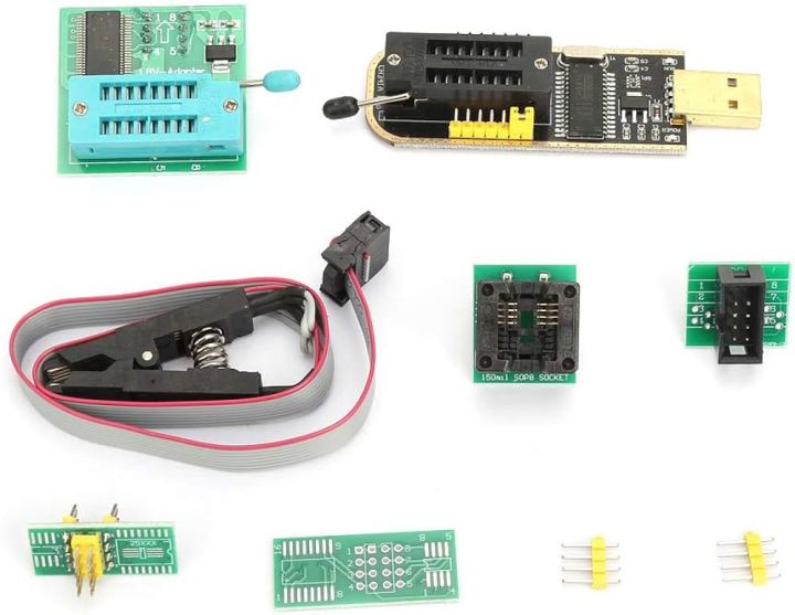 CH341A USB Programmer + SOP8 Test Clip + 1.8V BIOS DIP8 converter