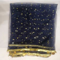 Black Coin Net dupatta with 2 side sikka lace For Women Dyeable With Golden Lining And Border -  Net Dupatta for Girls / Ladies & Women - Chunri - Net Dupatta in Black,  Red , White and More Different Colour - Stole - Scarf. 