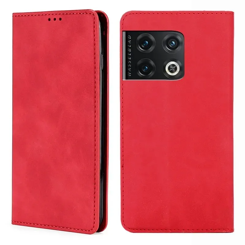 Hicaseer Custodia OnePlus 10 PRO,Antiurto TPU Magnetica Chiusura Pelle Flip Portafoglio Custodia Cover per OnePlus 10 PRO 6.7 -Rosso Cupo