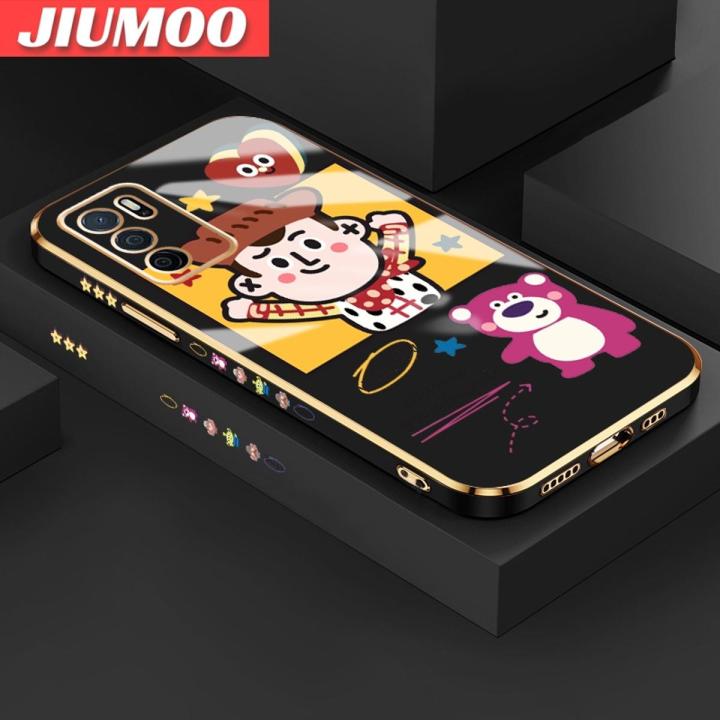 JIUMOO For OPPO A16 OPPO A16s Case Cartoon Cute Toy Story Side Design Luxury Plating Phone Case Square Edge Pattern Liquid Silicone Casing Full Cover Camera Soft Protection Cases