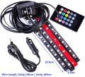 Car LED Strip Light, 4pcs  12V Multicolor Music Car Interior Lights LED Under Dash Lighting Atmosphere Neon Lights Kit with Sound Active Function and Wireless Remote Control. 