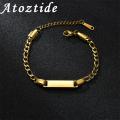 Atoztide New Customized Bar NK Chain Bracelet Men Stainless Steel Engraving Letter Name For Women Christmas Bangle Gift. 