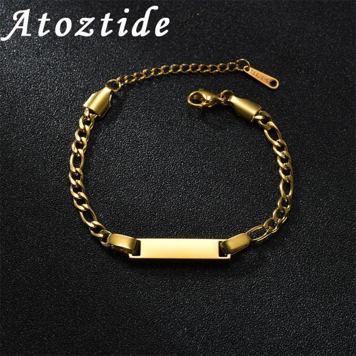 Atoztide New Customized Bar NK Chain Bracelet Men Stainless Steel Engraving Letter Name For Women Christmas Bangle Gift
