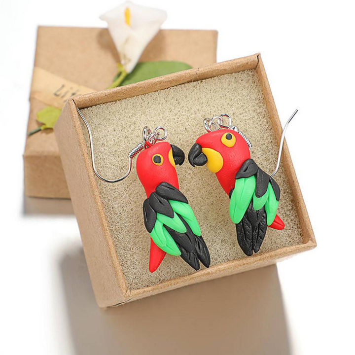 Simple Women Colorful Soft Clay Pottery Parrot Ear Stud Earrings Jewelry Decor