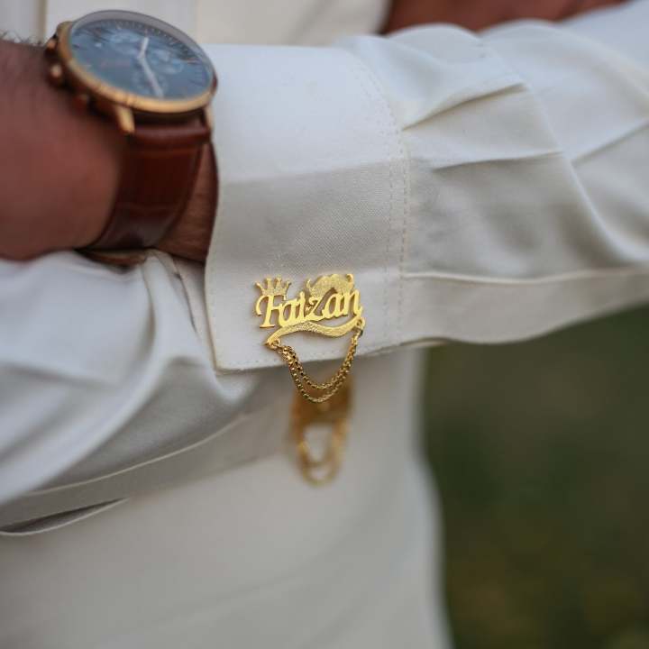 The Jewel Lodge Customize Name Cufflinks, Customize Cufflinks,  Cufflinks For Men with Name, Boys Accessories, Studs for Men, Men accessories, Name studs for men, Name Cufflinks with chain