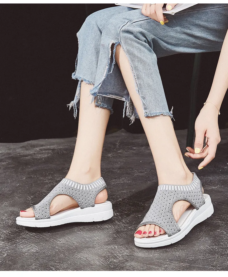 Sandals women summer new open toed flat women sandals flying woven hollow  platform sports sandals flat sandals | Daraz.pk