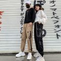 Women Men Cargo Pants Chain Pockets Ankle Trousers High Waist Chain Hip-hop Punk Black Harem Pants Streetwear. 