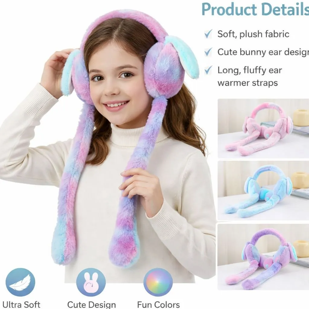 Soft Fluffy Rabbit Ears Headband | Moving Ears Plush Earmuffs 1 Pc