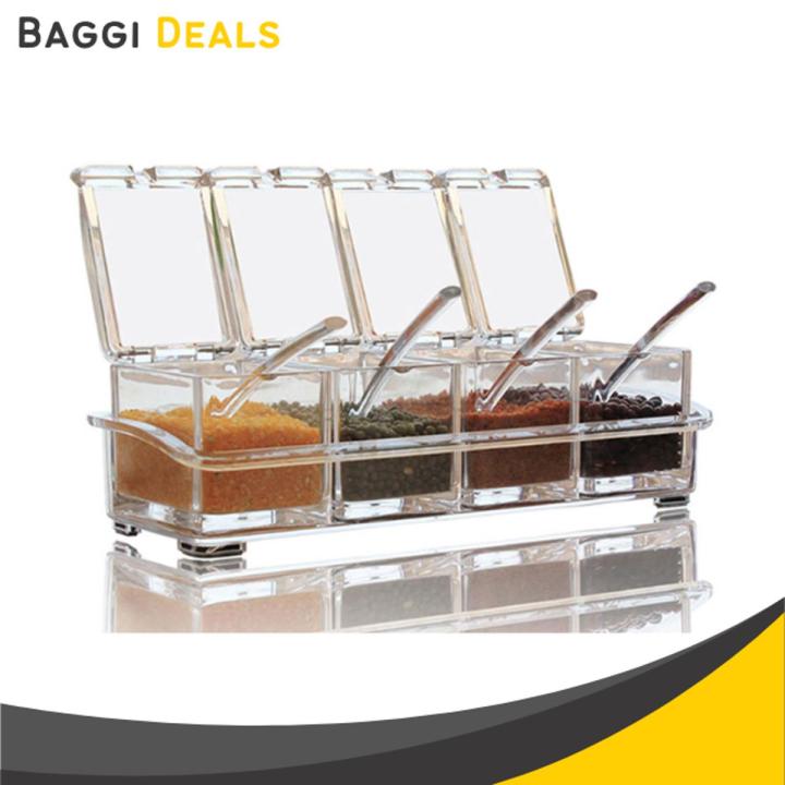 Crystal Spice Box Masala Box 4-in-1 Seasoning Storage box with