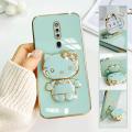 Hontinga for OPPO F11 Back Cover + Makeup Mirror Lovely Folding Bracket Case For Gilrs Luxury 6D Plating Soft Silicone Phone Cases. 