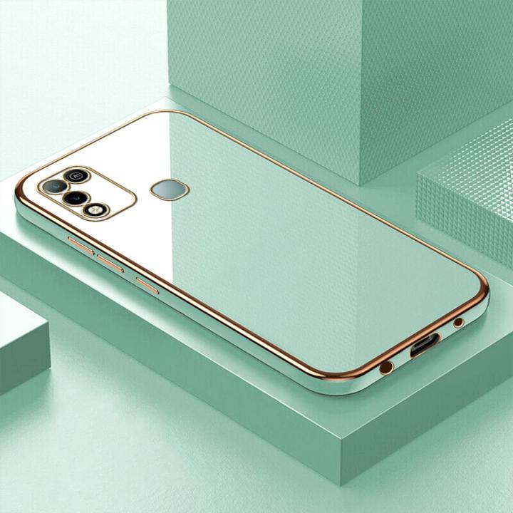 ZeroQiQi for Infinix Hot 10 Play / Hot 11 Play Back Cover Luxury 6D Plating Case Side Pattern Soft Silicone Square Phone Cases + Free Lanyard