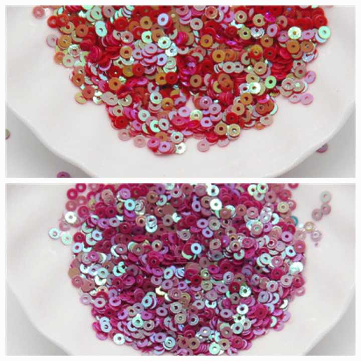 Pack Of 2 Tola  Round Sitaray in Various Colors, Beautiful Design, Sequins Crafts 3mm Red/Murgenda