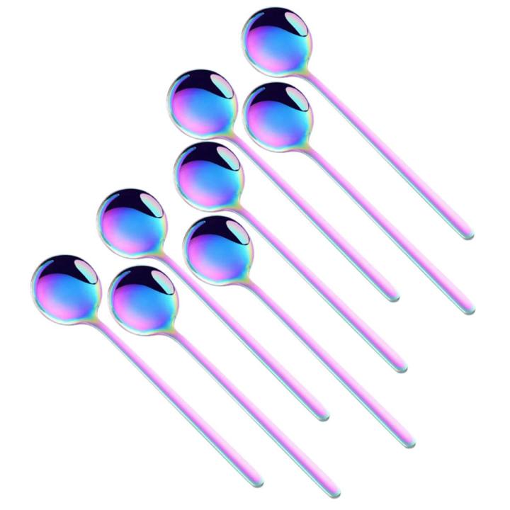 【BestGO】1 Set 8 Pcs Cute Small Coffee Spoons Stainless Steel Rainbow Demitasse Spoons for Tea Spoons Dessert Spoons Cutlery Set